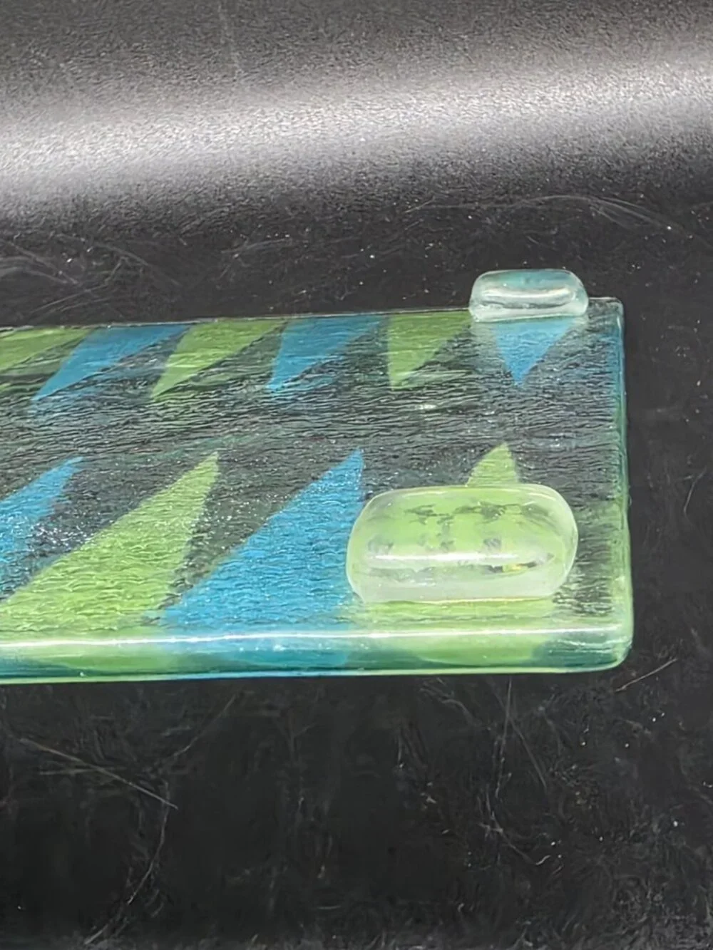 Fused Art Glass Backgammon Abstract MCM Serving Dish Or Game Board Signed